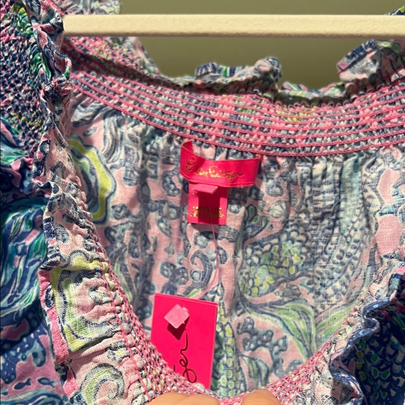 Lilly Pulitzer Pink and Blue Off-Shoulder Blouse - Picture 7 of 7
